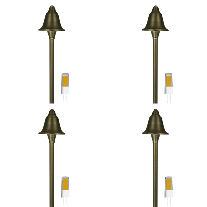 Outdoor Landscape Lighting LED 12V Low Voltage PLB17 4x/8x/12x Package Cast Brass LED Bell Shaped Lamp Ready 12V Low Voltage Pathway Outdoor Landscape Lighting Fixture with G4 3W 3000K Bulb 4 Pack