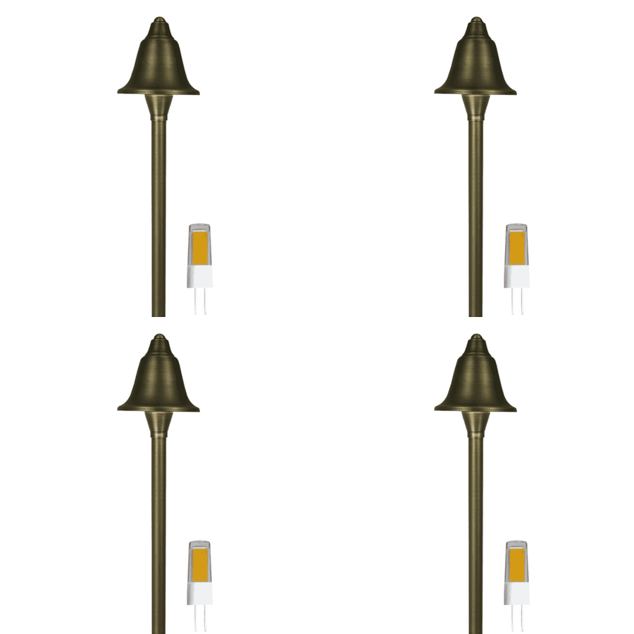 Outdoor Landscape Lighting LED 12V Low Voltage PLB17 4x/8x/12x Package Cast Brass LED Bell Shaped Lamp Ready 12V Low Voltage Pathway Outdoor Landscape Lighting Fixture with G4 3W 3000K Bulb 4 Pack
