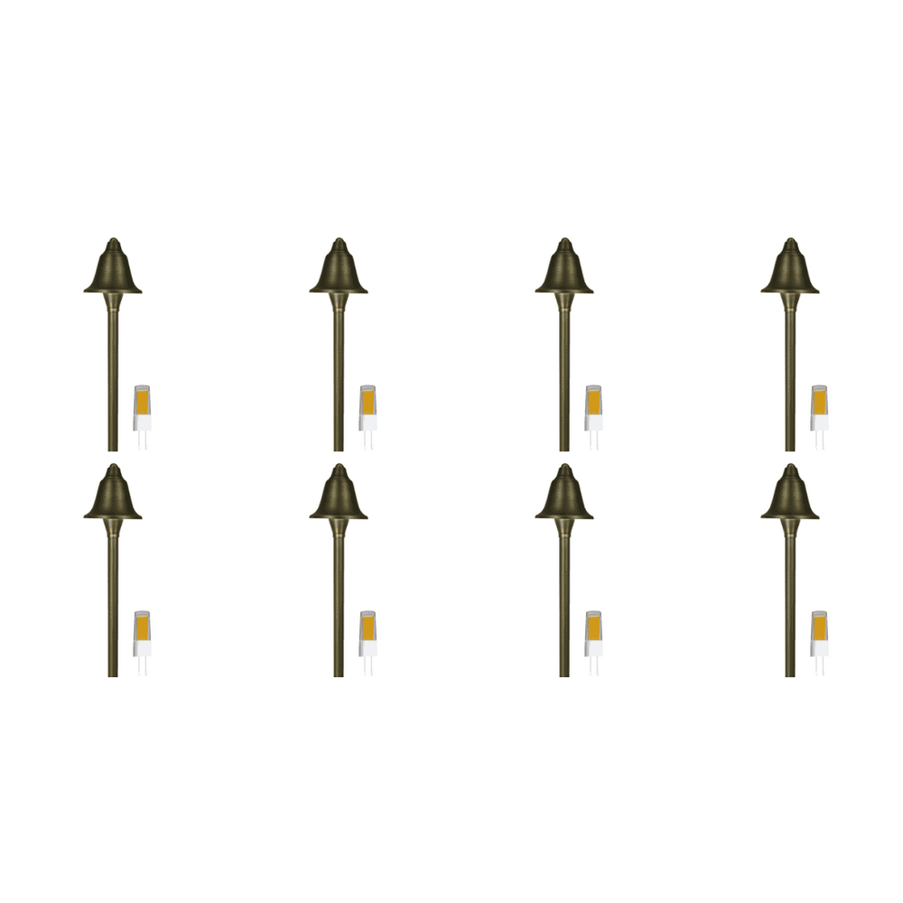 Outdoor Landscape Lighting LED 12V Low Voltage PLB17 4x/8x/12x Package Cast Brass LED Bell Shaped Lamp Ready 12V Low Voltage Pathway Outdoor Landscape Lighting Fixture with G4 3W 3000K Bulb 8 Pack