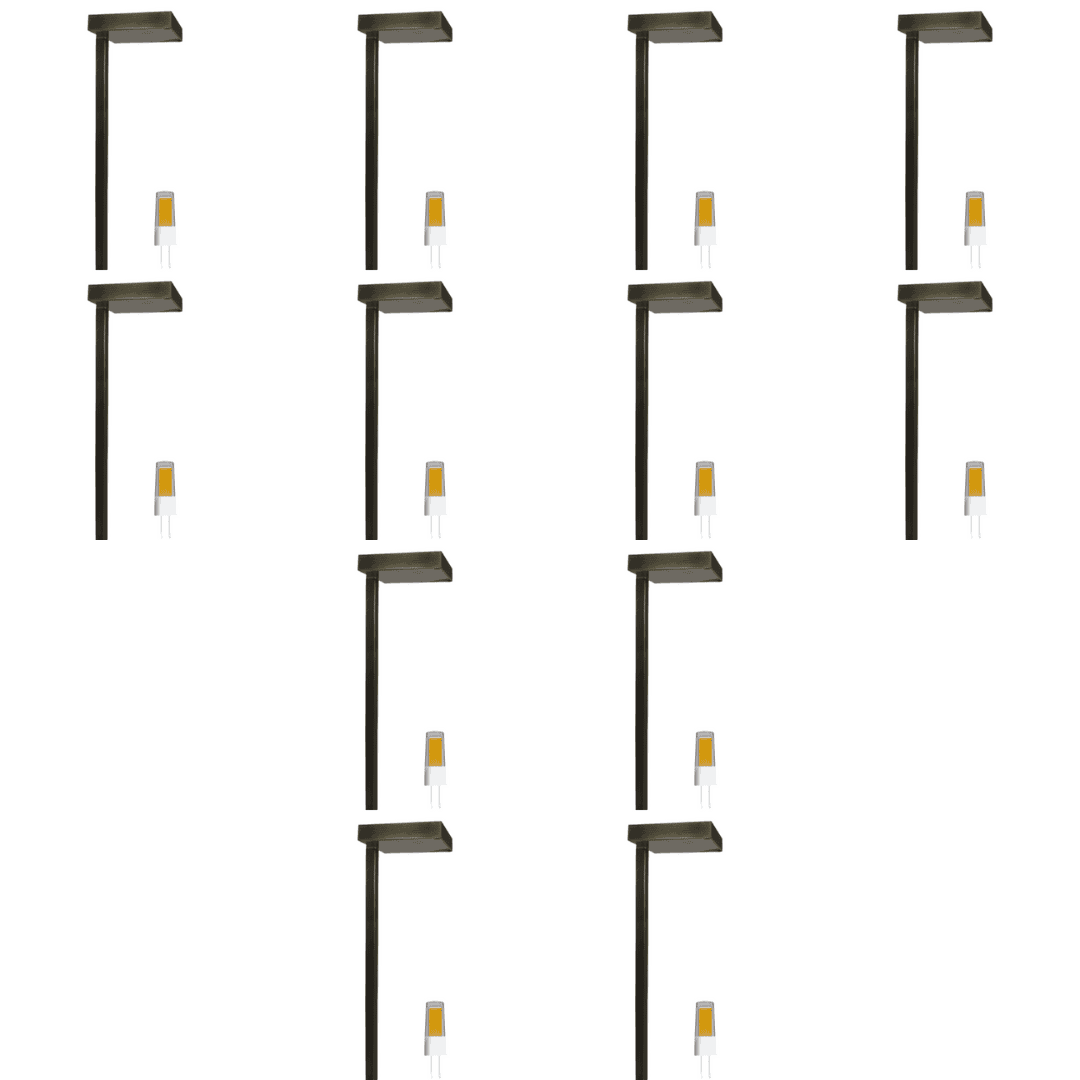 Outdoor Landscape Lighting LED 12V Low Voltage PLB20 4x/8x/12x Package Cast Brass Square Top LED 12V Low Voltage Pathway Outdoor Lighting Landscape Fixture with G4 3W 3000K Bulb Dark Brass 12 Pack