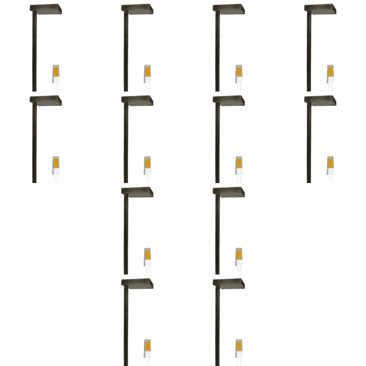 Outdoor Landscape Lighting LED 12V Low Voltage PLB20 4x/8x/12x Package Cast Brass Square Top LED 12V Low Voltage Pathway Outdoor Lighting Landscape Fixture with G4 3W 3000K Bulb Dark Brass 12 Pack