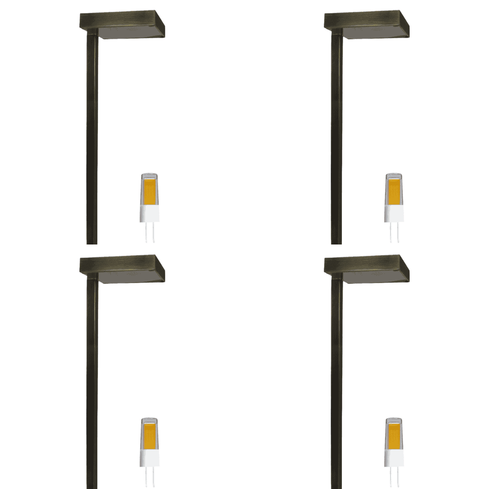 Outdoor Landscape Lighting LED 12V Low Voltage PLB20 4x/8x/12x Package Cast Brass Square Top LED 12V Low Voltage Pathway Outdoor Lighting Landscape Fixture with G4 3W 3000K Bulb Dark Brass 4 Pack