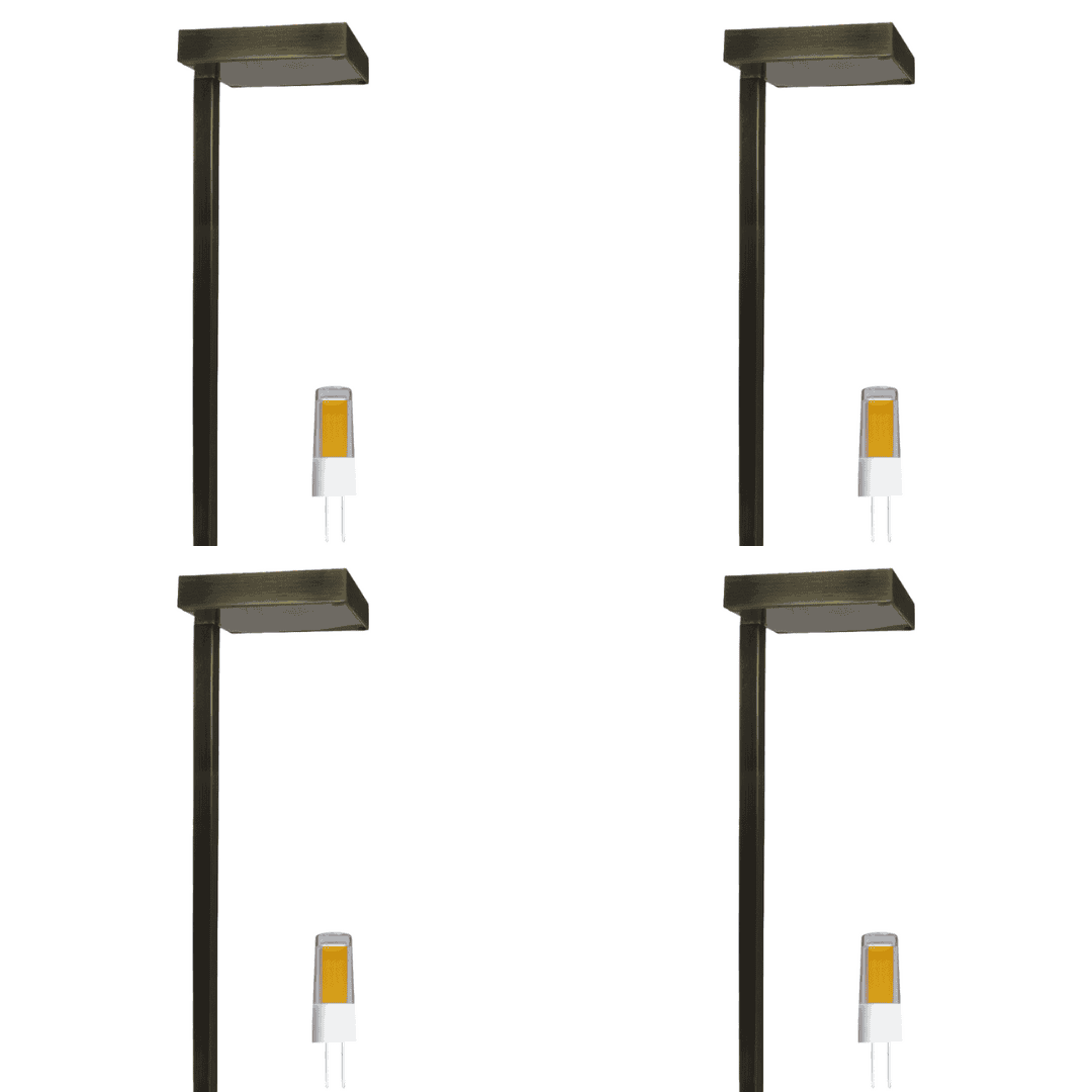 Outdoor Landscape Lighting LED 12V Low Voltage PLB20 4x/8x/12x Package Cast Brass Square Top LED 12V Low Voltage Pathway Outdoor Lighting Landscape Fixture with G4 3W 3000K Bulb Dark Brass 4 Pack