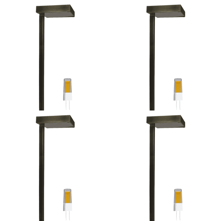 Outdoor Landscape Lighting LED 12V Low Voltage PLB20 4x/8x/12x Package Cast Brass Square Top LED 12V Low Voltage Pathway Outdoor Lighting Landscape Fixture with G4 3W 3000K Bulb Dark Brass 4 Pack