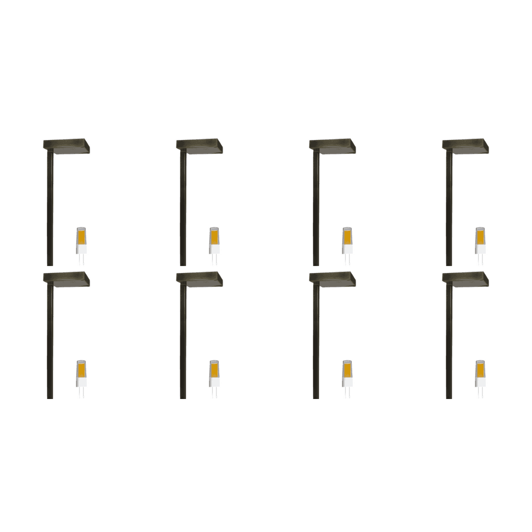 Outdoor Landscape Lighting LED 12V Low Voltage PLB20 4x/8x/12x Package Cast Brass Square Top LED 12V Low Voltage Pathway Outdoor Lighting Landscape Fixture with G4 3W 3000K Bulb Dark Brass 8 Pack