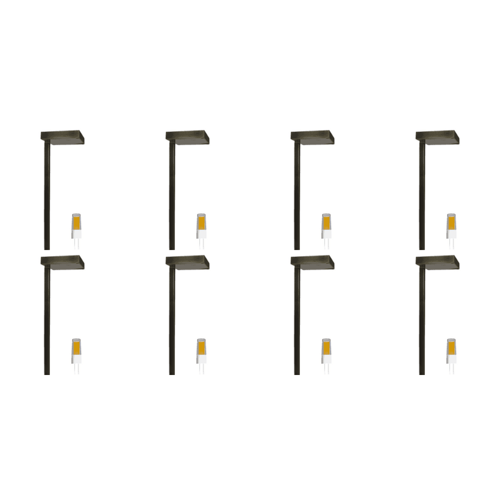 Outdoor Landscape Lighting LED 12V Low Voltage PLB20 4x/8x/12x Package Cast Brass Square Top LED 12V Low Voltage Pathway Outdoor Lighting Landscape Fixture with G4 3W 3000K Bulb Dark Brass 8 Pack