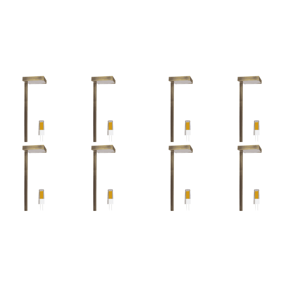 Outdoor Landscape Lighting LED 12V Low Voltage PLB20 4x/8x/12x Package Cast Brass Square Top LED 12V Low Voltage Pathway Outdoor Lighting Landscape Fixture with G4 3W 3000K Bulb Natural Brass 8 Pack