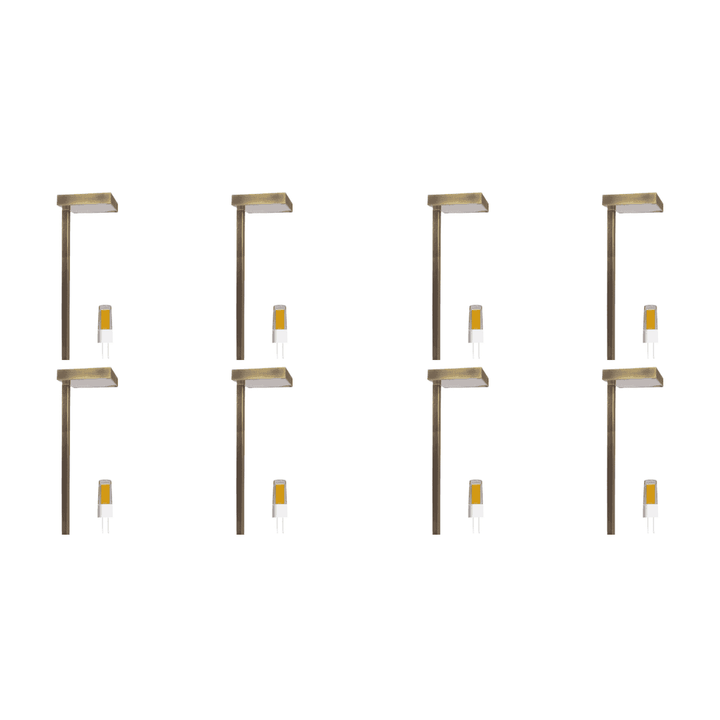 Outdoor Landscape Lighting LED 12V Low Voltage PLB20 4x/8x/12x Package Cast Brass Square Top LED 12V Low Voltage Pathway Outdoor Lighting Landscape Fixture with G4 3W 3000K Bulb Natural Brass 8 Pack