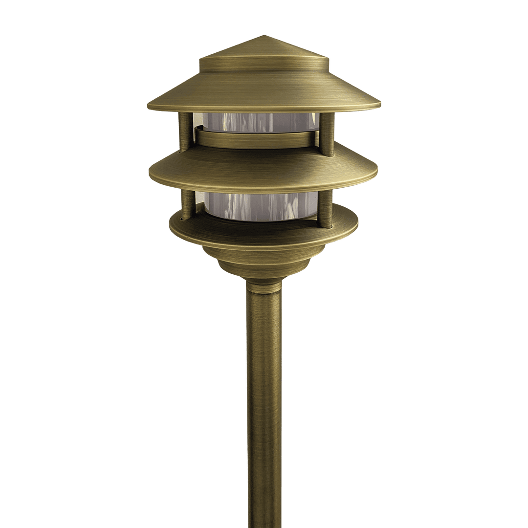 Outdoor Landscape Lighting LED 12V Low Voltage PLB22 Cast Brass Pagoda LED 12V Low Voltage Pathway Outdoor Lighting Landscape Fixture Lamp Ready G4 Socket Natural Brass