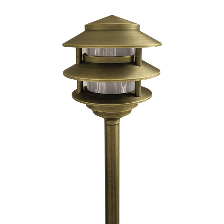 Outdoor Landscape Lighting LED 12V Low Voltage PLB22 Cast Brass Pagoda LED 12V Low Voltage Pathway Outdoor Lighting Landscape Fixture Lamp Ready G4 Socket Natural Brass