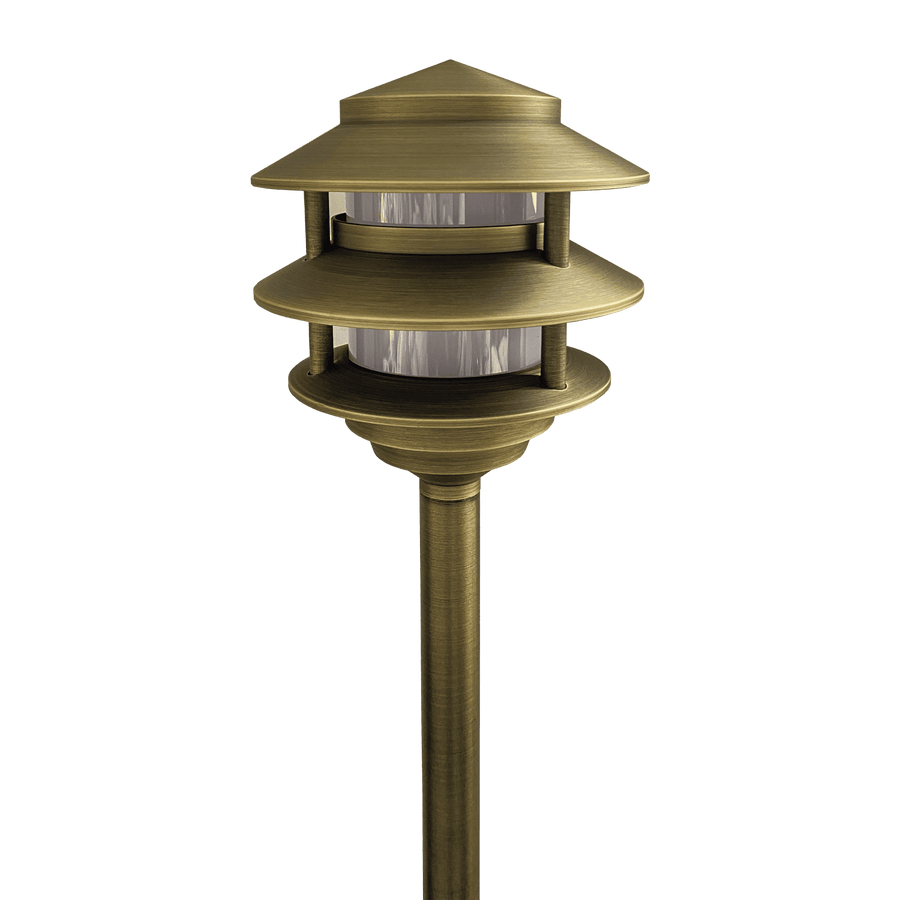 Outdoor Landscape Lighting LED 12V Low Voltage PLB22 Cast Brass Pagoda LED 12V Low Voltage Pathway Outdoor Lighting Landscape Fixture Lamp Ready G4 Socket Natural Brass