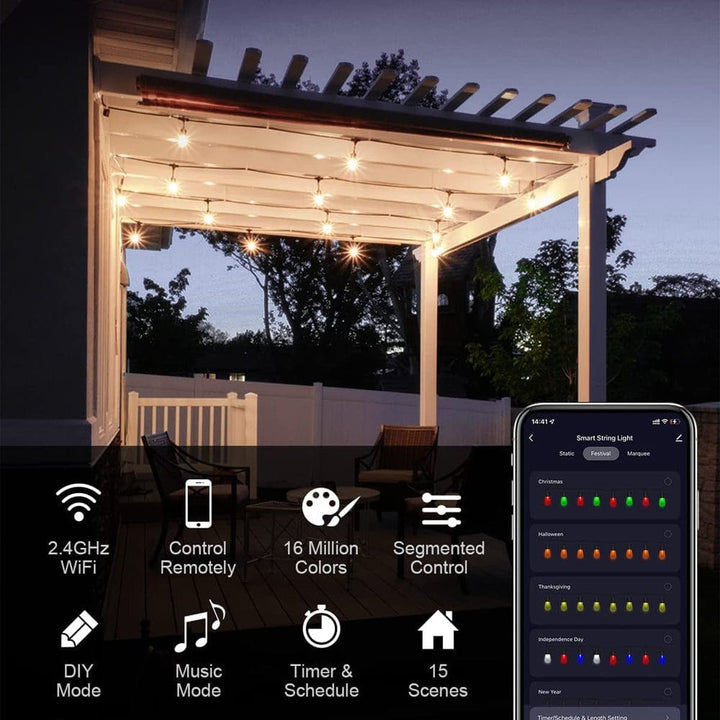 Outdoor Landscape Lighting LED 12V Low Voltage SLR100 LED RGBCWIC Smart Bistro String Lights Color Changing Outdoor Weatherproof 24V Edison Bulbs