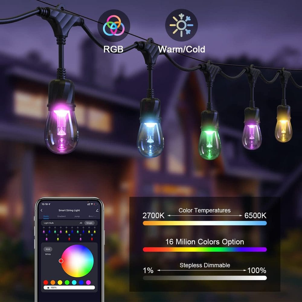 Outdoor Landscape Lighting LED 12V Low Voltage SLR100 LED RGBCWIC Smart Bistro String Lights Color Changing Outdoor Weatherproof 24V Edison Bulbs