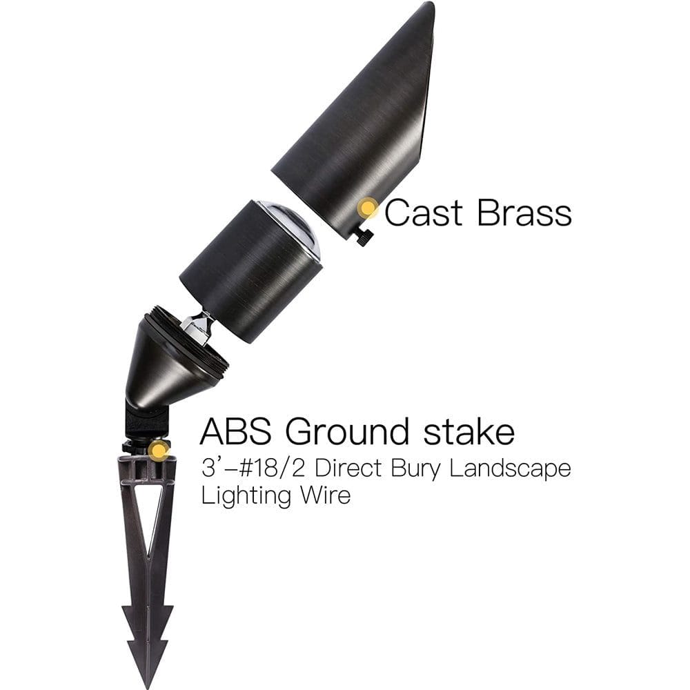 Outdoor Landscape Lighting LED 12V Low Voltage SPB12 Cast Brass Spotlight | 3W-12W 3000K Warm White Integrated LED 12V Low Voltage Landscape Light