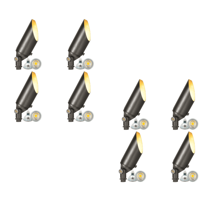 Outdoor Landscape Lighting LED 12V Low Voltage SPB04 4x/8x/12x Package Adjustable 12V Low Voltage LED Bullet Landscape Brass Spotlight Outdoor Lighting with MR16 5W 3000K Bulb Dark Brass 8 pack