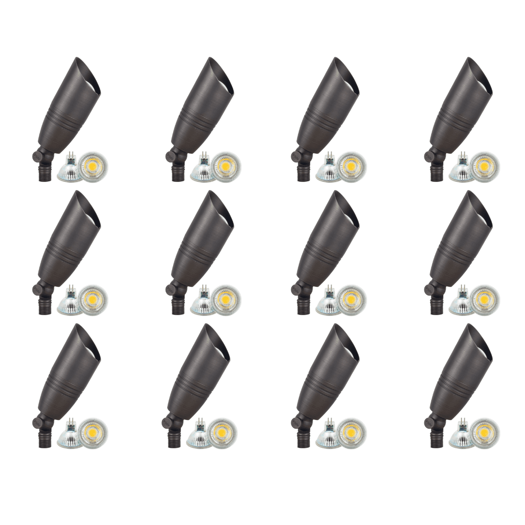 Outdoor Landscape Lighting LED 12V Low Voltage SPB06 4x/8x/12x Package 12V Low Voltage LED Outdoor Landscape Brass Spotlight with MR16 5W 3000K Bulb Dark Brass 12 Pack