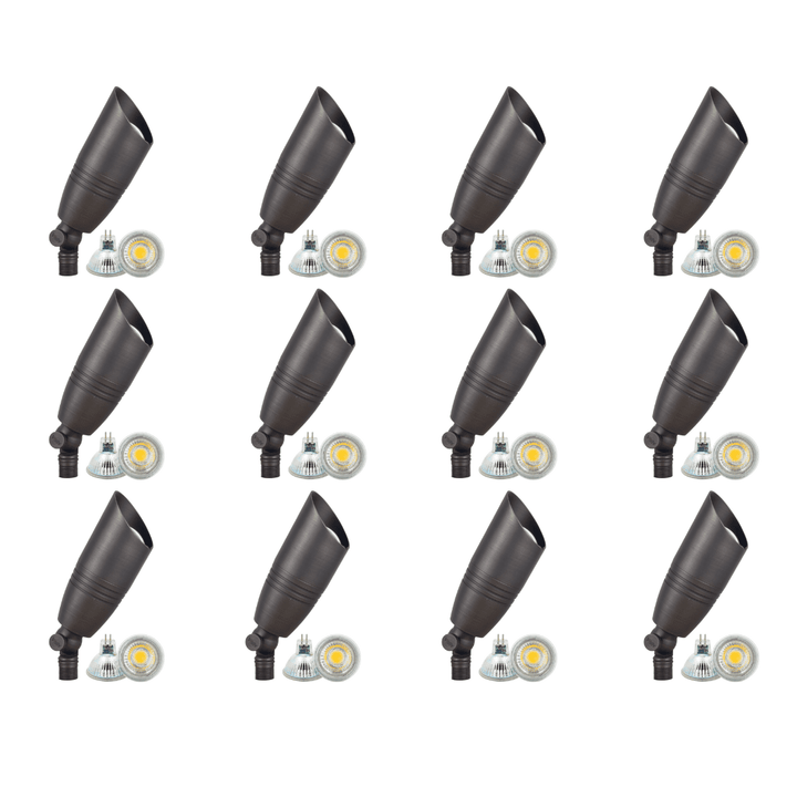 Outdoor Landscape Lighting LED 12V Low Voltage SPB06 4x/8x/12x Package 12V Low Voltage LED Outdoor Landscape Brass Spotlight with MR16 5W 3000K Bulb Dark Brass 12 Pack