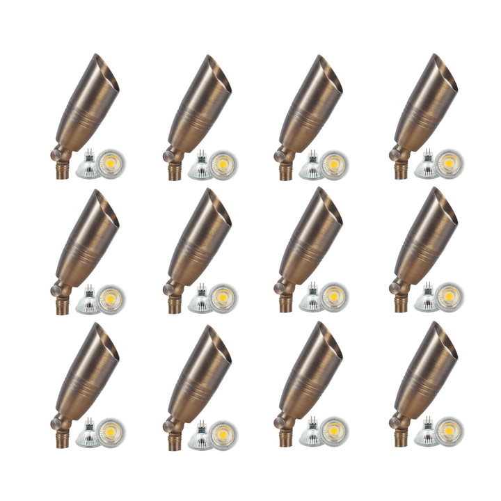 Outdoor Landscape Lighting LED 12V Low Voltage SPB06 4x/8x/12x Package 12V Low Voltage LED Outdoor Landscape Brass Spotlight with MR16 5W 3000K Bulb Natural Brass 12 Pack