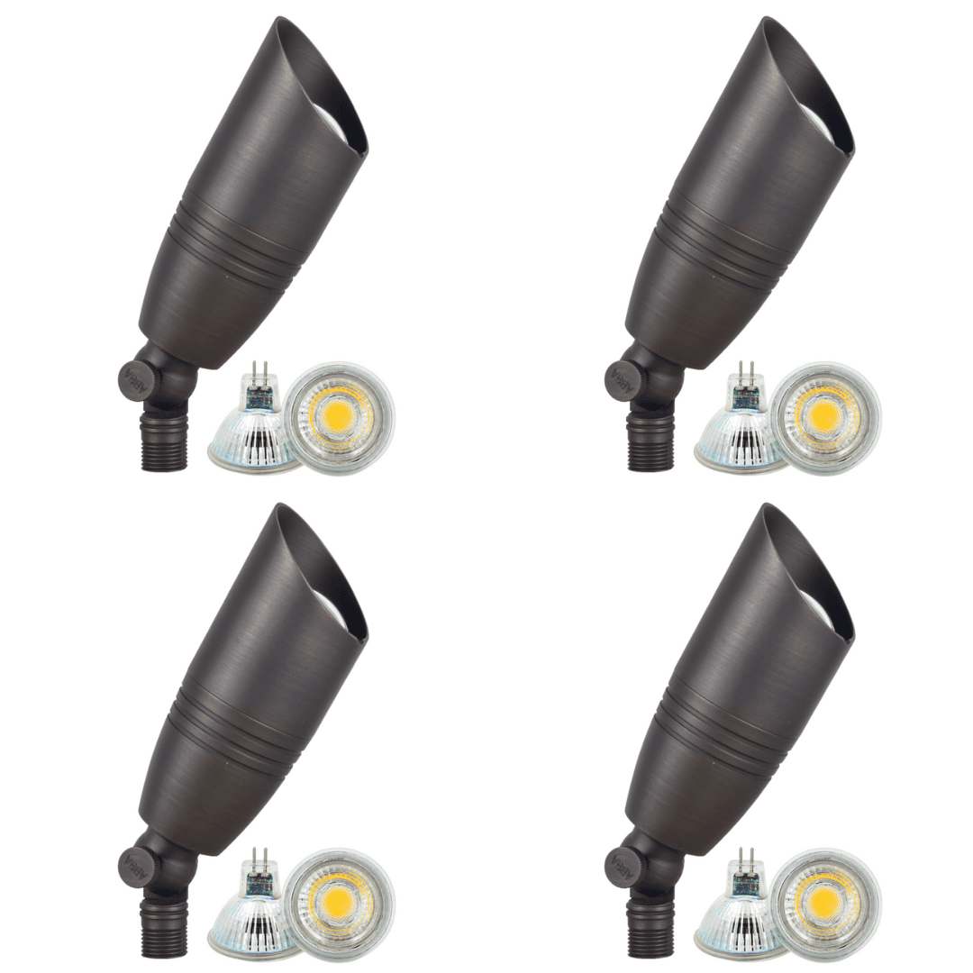 Outdoor Landscape Lighting LED 12V Low Voltage SPB06 4x/8x/12x Package 12V Low Voltage LED Outdoor Landscape Brass Spotlight with MR16 5W 3000K Bulb Dark Brass 4 Pack