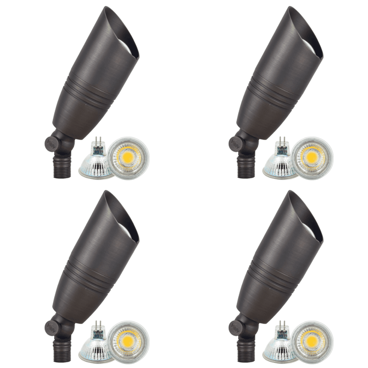 Outdoor Landscape Lighting LED 12V Low Voltage SPB06 4x/8x/12x Package 12V Low Voltage LED Outdoor Landscape Brass Spotlight with MR16 5W 3000K Bulb Dark Brass 4 Pack