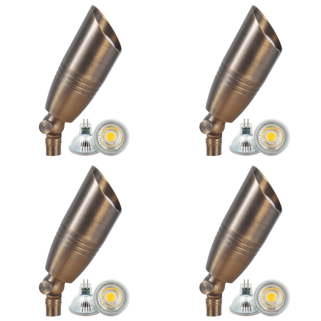 Outdoor Landscape Lighting LED 12V Low Voltage SPB06 4x/8x/12x Package 12V Low Voltage LED Outdoor Landscape Brass Spotlight with MR16 5W 3000K Bulb Natural Brass 4 Pack