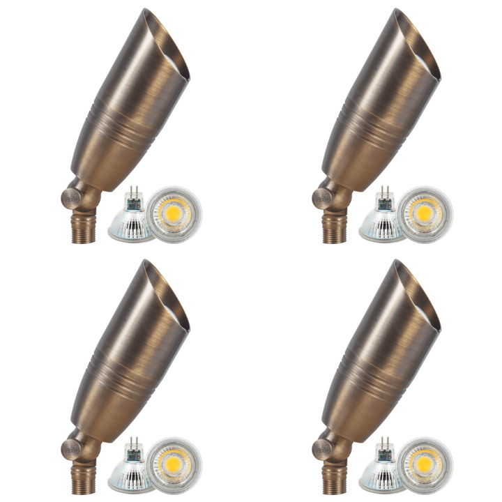 Outdoor Landscape Lighting LED 12V Low Voltage SPB06 4x/8x/12x Package 12V Low Voltage LED Outdoor Landscape Brass Spotlight with MR16 5W 3000K Bulb Natural Brass 4 Pack
