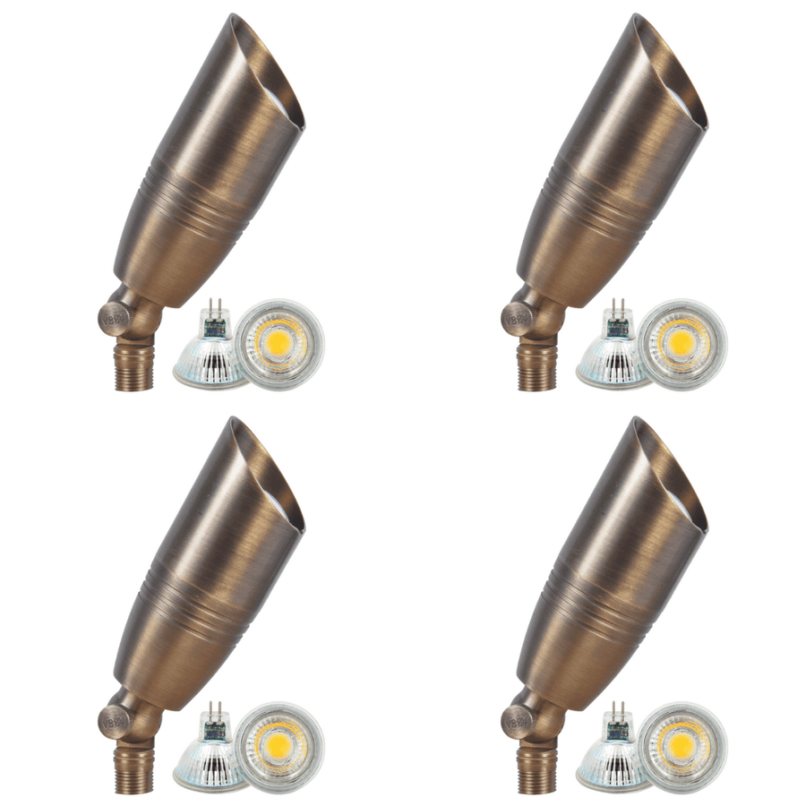 Outdoor Landscape Lighting LED 12V Low Voltage SPB06 4x/8x/12x Package 12V Low Voltage LED Outdoor Landscape Brass Spotlight with MR16 5W 3000K Bulb Natural Brass 4 Pack