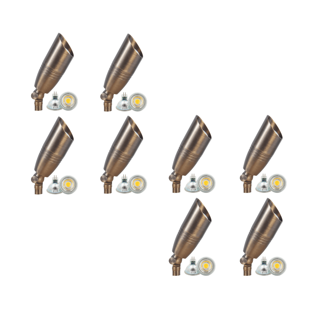 Outdoor Landscape Lighting LED 12V Low Voltage SPB06 4x/8x/12x Package 12V Low Voltage LED Outdoor Landscape Brass Spotlight with MR16 5W 3000K Bulb Natural Brass 8 Pack