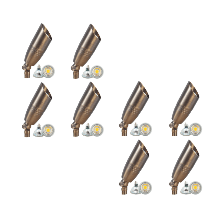 Outdoor Landscape Lighting LED 12V Low Voltage SPB06 4x/8x/12x Package 12V Low Voltage LED Outdoor Landscape Brass Spotlight with MR16 5W 3000K Bulb Natural Brass 8 Pack