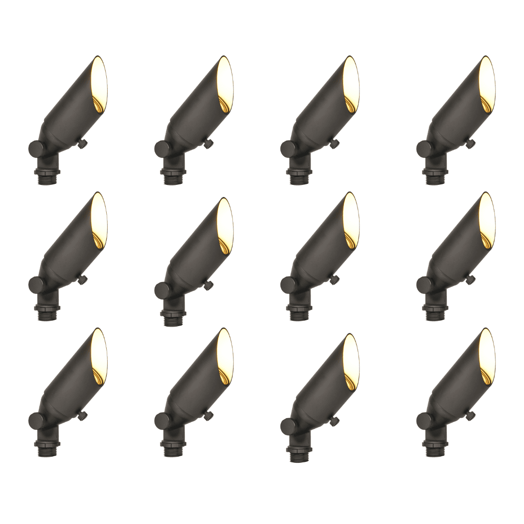 Outdoor Landscape Lighting LED 12V Low Voltage SPB10 4x/8x/12x Package 8W 3000K Warm White Integrated LED Brass Spotlight 12V Low Voltage Small Directional Bullet Light 12 Pack Dark Brass
