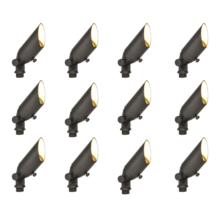 Outdoor Landscape Lighting LED 12V Low Voltage SPB10 4x/8x/12x Package 8W 3000K Warm White Integrated LED Brass Spotlight 12V Low Voltage Small Directional Bullet Light 12 Pack Dark Brass