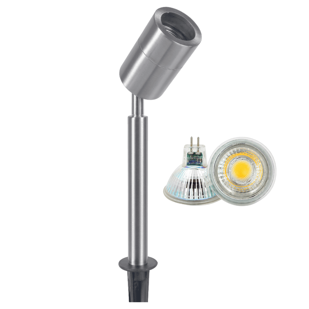 Outdoor Landscape Lighting LED 12V Low Voltage SPS02 4x/8x/12x Package 12V Low Voltage LED Stainless Steel Spotlight Adjustable Up Lighting Fixtures with 5W 3000K Bulb