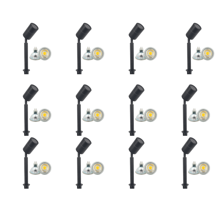 Outdoor Landscape Lighting LED 12V Low Voltage SPS02 4x/8x/12x Package 12V Low Voltage LED Stainless Steel Spotlight Adjustable Up Lighting Fixtures with 5W 3000K Bulb Black 12 Pack