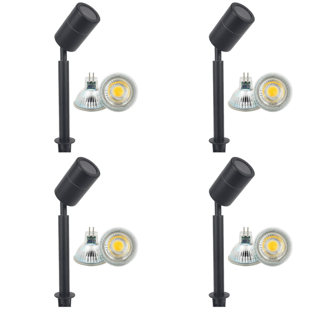 Outdoor Landscape Lighting LED 12V Low Voltage SPS02 4x/8x/12x Package 12V Low Voltage LED Stainless Steel Spotlight Adjustable Up Lighting Fixtures with 5W 3000K Bulb Black 4 Pack
