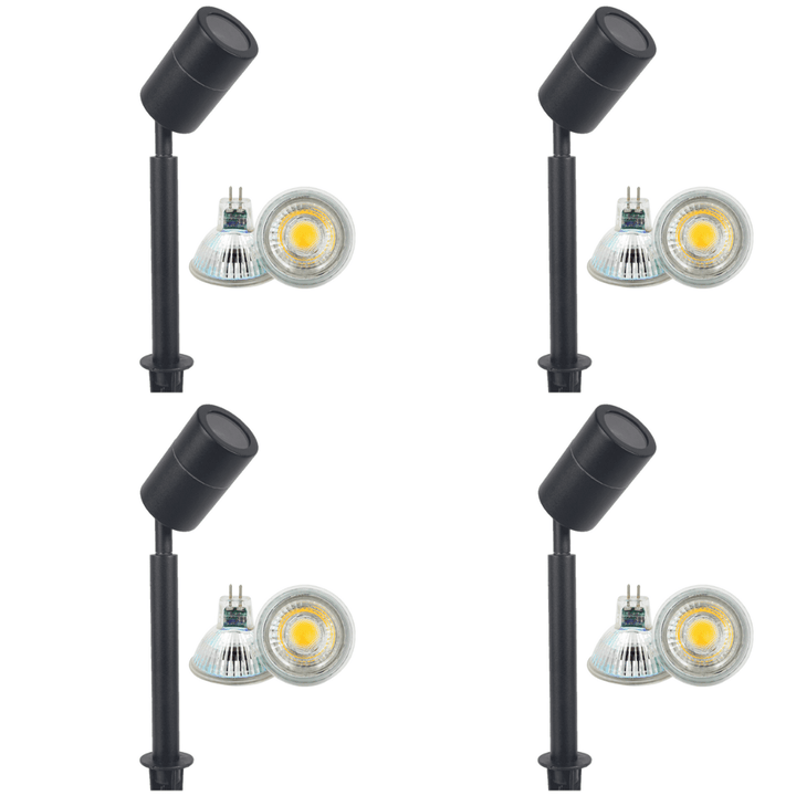 Outdoor Landscape Lighting LED 12V Low Voltage SPS02 4x/8x/12x Package 12V Low Voltage LED Stainless Steel Spotlight Adjustable Up Lighting Fixtures with 5W 3000K Bulb Black 4 Pack