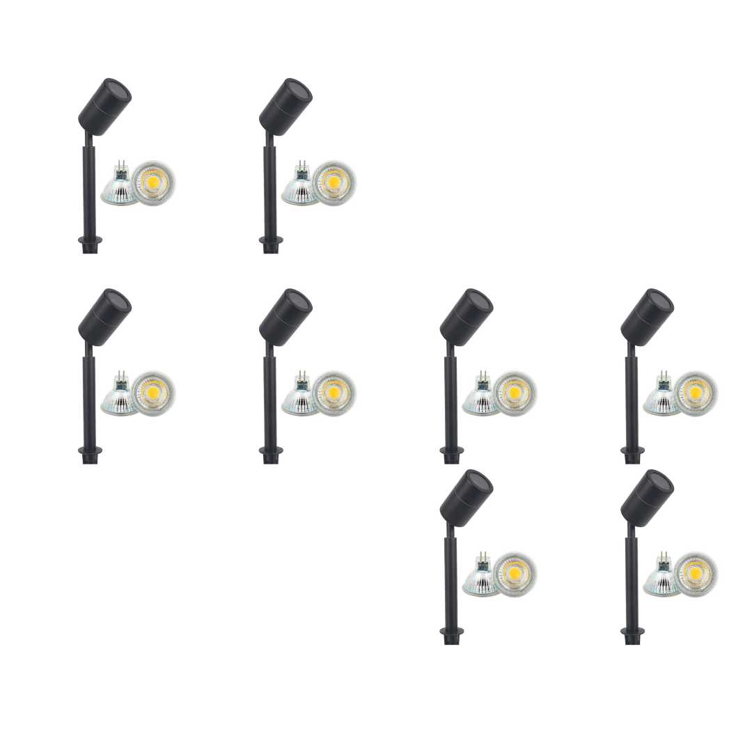 Outdoor Landscape Lighting LED 12V Low Voltage SPS02 4x/8x/12x Package 12V Low Voltage LED Stainless Steel Spotlight Adjustable Up Lighting Fixtures with 5W 3000K Bulb Black 8 Pack