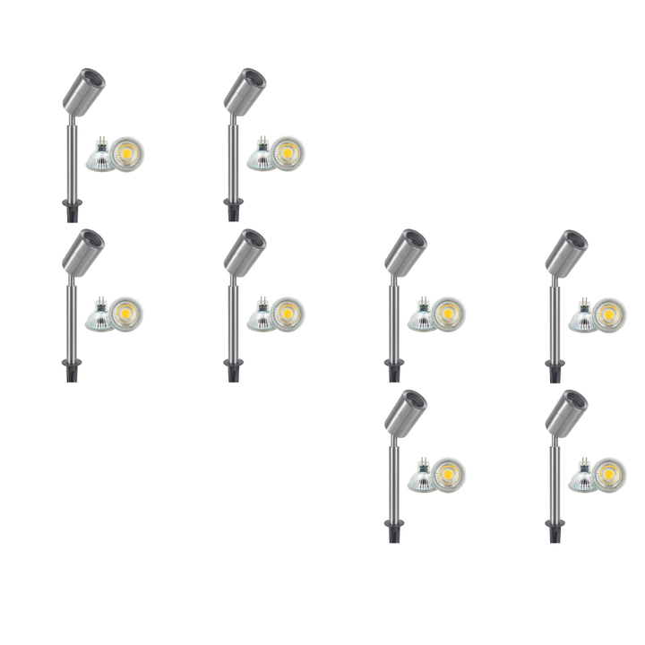 Outdoor Landscape Lighting LED 12V Low Voltage SPS02 4x/8x/12x Package 12V Low Voltage LED Stainless Steel Spotlight Adjustable Up Lighting Fixtures with 5W 3000K Bulb Stainless Steel 8 Pack