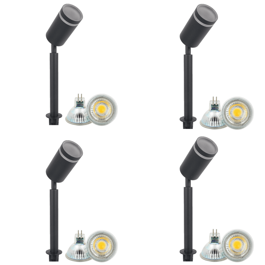 Outdoor Landscape Lighting LED 12V Low Voltage SPS03 4x/8x/12x Package LED Stainless Steel 12V Low Voltage Outdoor Spotlight Adjustable Up Lighting Fixtures with 5W 3000K Bulb Black 4 Pack