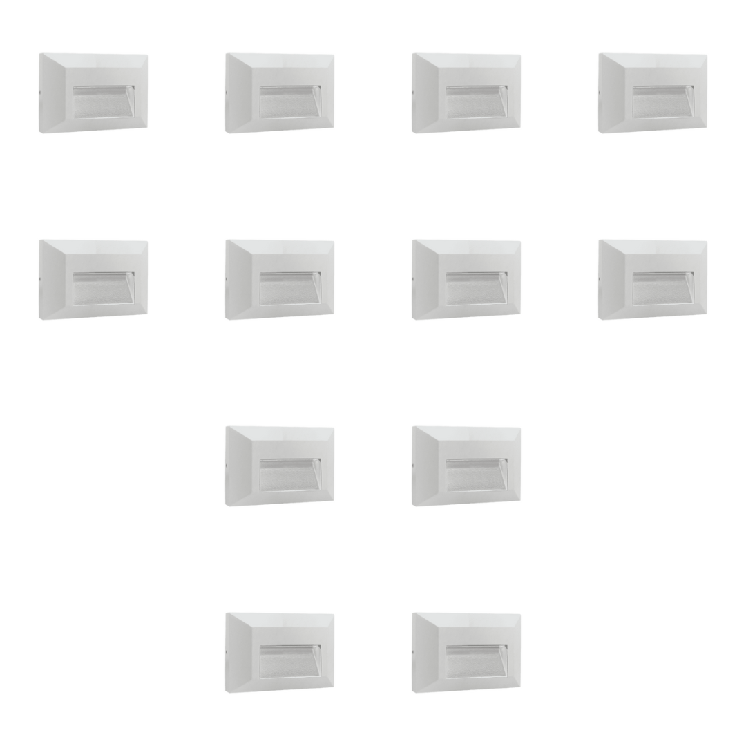 Outdoor Landscape Lighting LED 12V Low Voltage STA03 4x/8x/12x Package 2+2+2W 3CCT 3000K/4000K/5000K 12V Low Voltage Cast Aluminum Rectangular Surface Mount LED Stair Step or Deck Light White 12 Pack