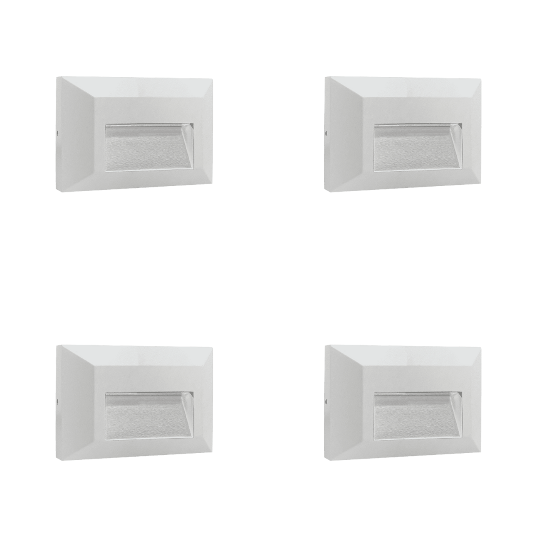 Outdoor Landscape Lighting LED 12V Low Voltage STA03 4x/8x/12x Package 2+2+2W 3CCT 3000K/4000K/5000K 12V Low Voltage Cast Aluminum Rectangular Surface Mount LED Stair Step or Deck Light White 4 Pack