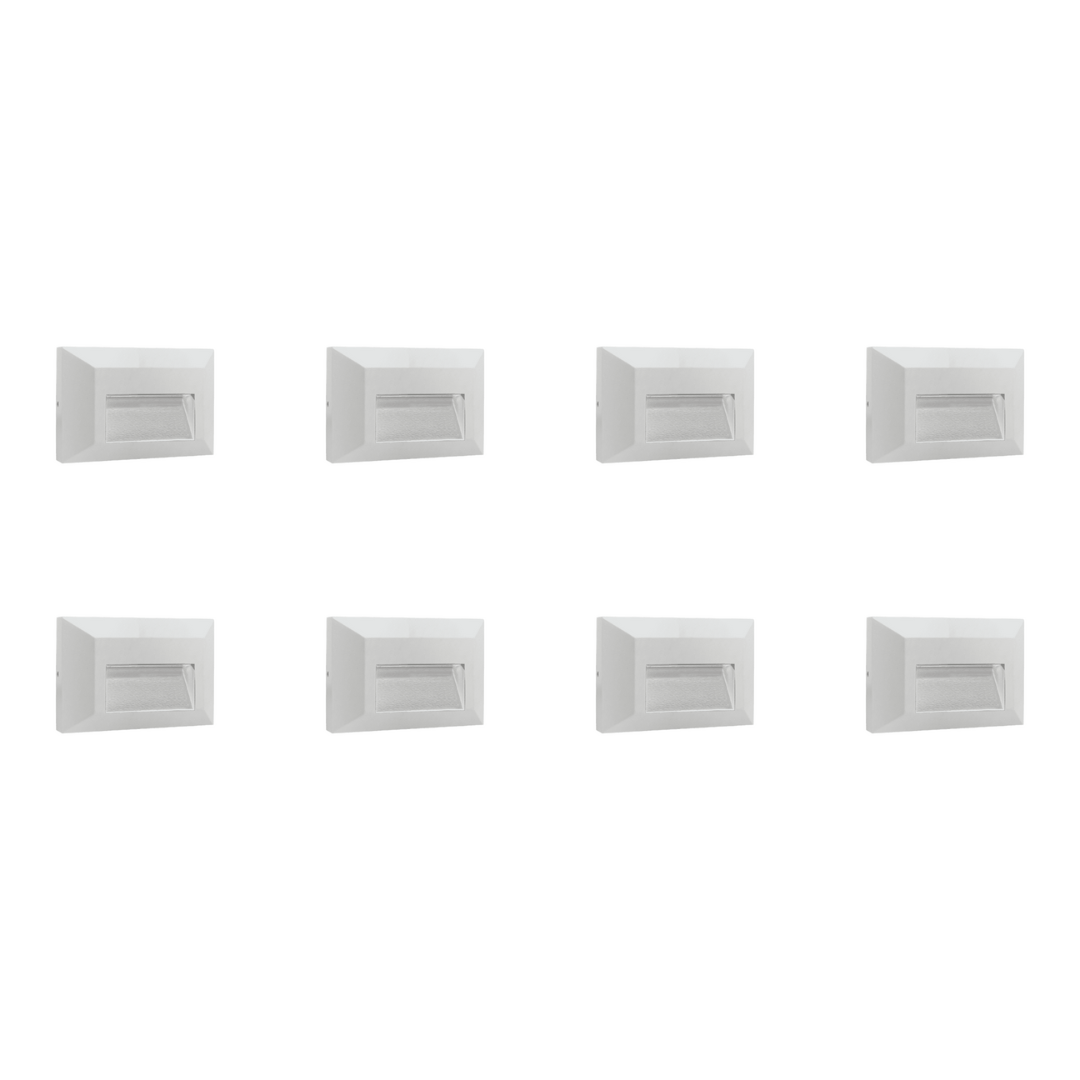 Outdoor Landscape Lighting LED 12V Low Voltage STA03 4x/8x/12x Package 2+2+2W 3CCT 3000K/4000K/5000K 12V Low Voltage Cast Aluminum Rectangular Surface Mount LED Stair Step or Deck Light White 8 Pack