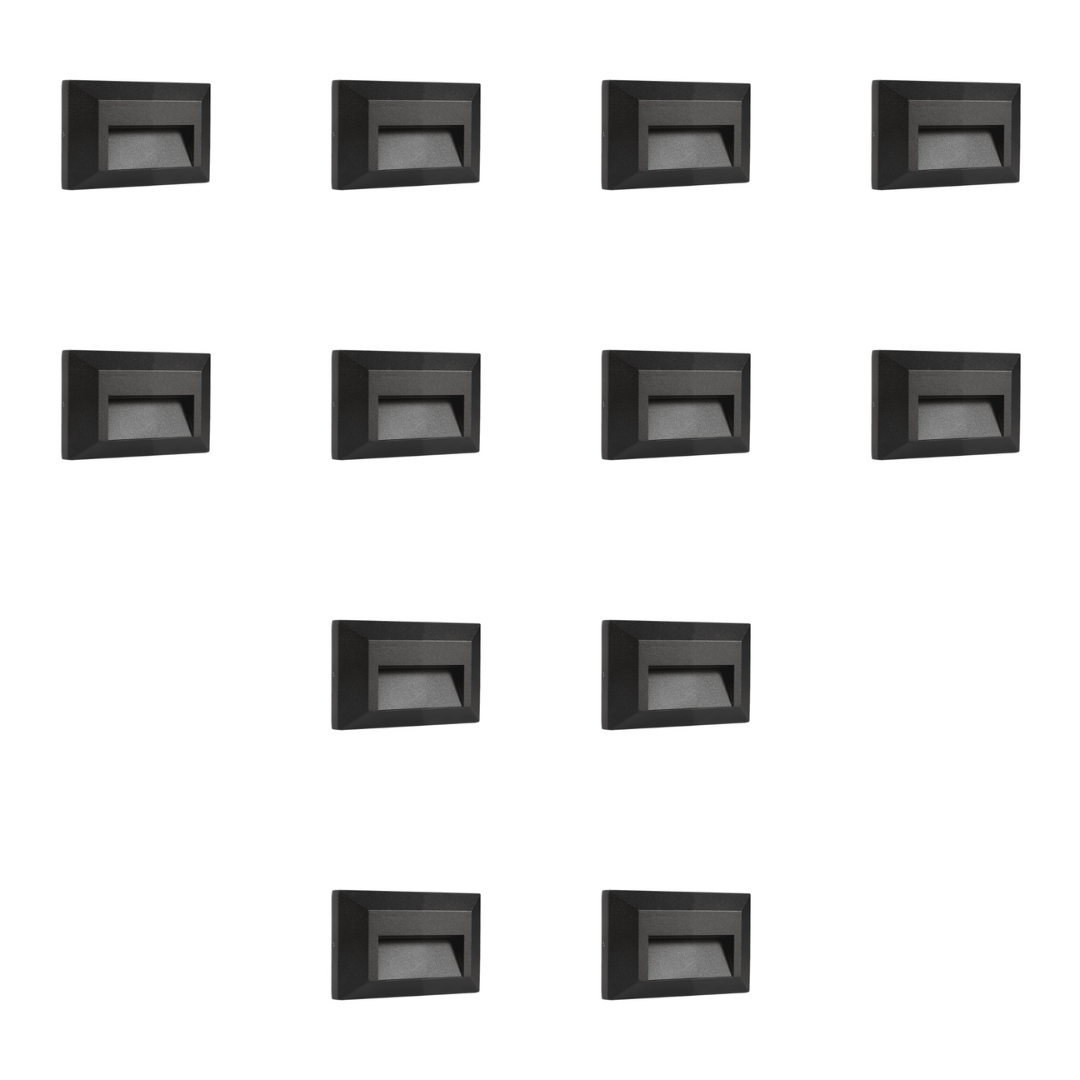 Outdoor Landscape Lighting LED 12V Low Voltage STA03 4x/8x/12x Package 2+2+2W 3CCT 3000K/4000K/5000K 12V Low Voltage Cast Aluminum Rectangular Surface Mount LED Stair Step or Deck Light Black 12 Pack