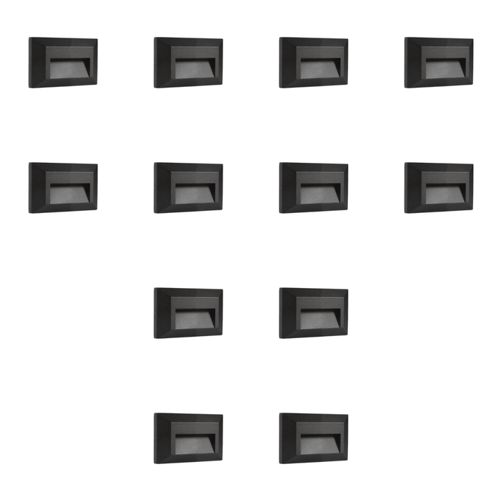 Outdoor Landscape Lighting LED 12V Low Voltage STA03 4x/8x/12x Package 2+2+2W 3CCT 3000K/4000K/5000K 12V Low Voltage Cast Aluminum Rectangular Surface Mount LED Stair Step or Deck Light Black 12 Pack