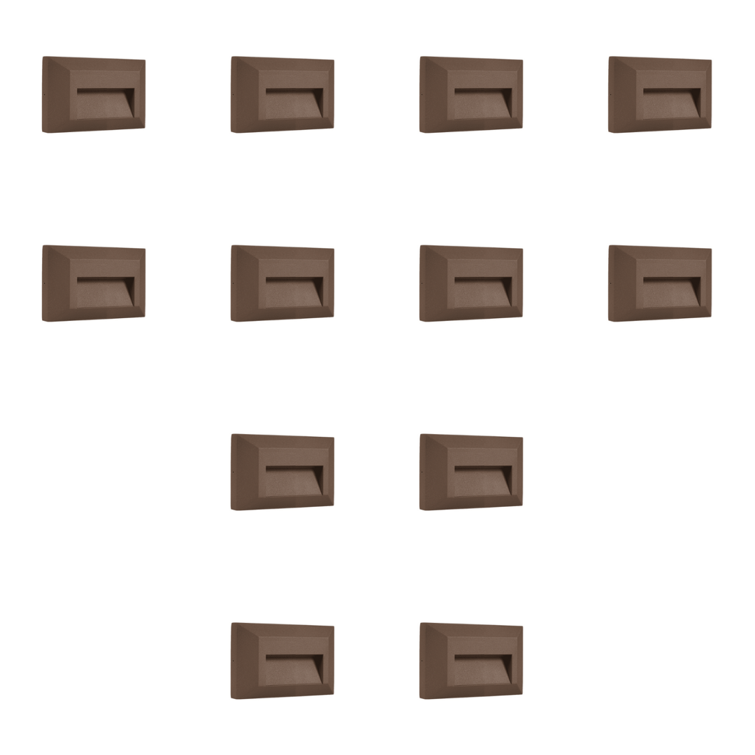 Outdoor Landscape Lighting LED 12V Low Voltage STA03 4x/8x/12x Package 2+2+2W 3CCT 3000K/4000K/5000K 12V Low Voltage Cast Aluminum Rectangular Surface Mount LED Stair Step or Deck Light Brown 12 Pack