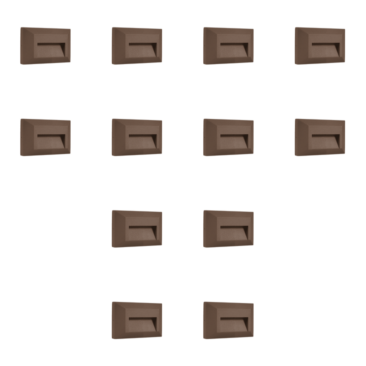Outdoor Landscape Lighting LED 12V Low Voltage STA03 4x/8x/12x Package 2+2+2W 3CCT 3000K/4000K/5000K 12V Low Voltage Cast Aluminum Rectangular Surface Mount LED Stair Step or Deck Light Brown 12 Pack
