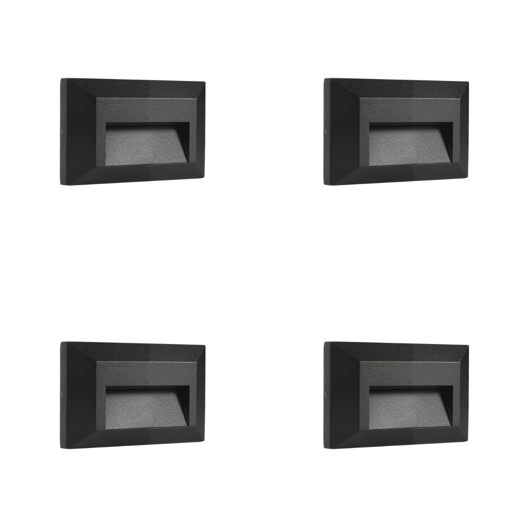 Outdoor Landscape Lighting LED 12V Low Voltage STA03 4x/8x/12x Package 2+2+2W 3CCT 3000K/4000K/5000K 12V Low Voltage Cast Aluminum Rectangular Surface Mount LED Stair Step or Deck Light Black 4 Pack