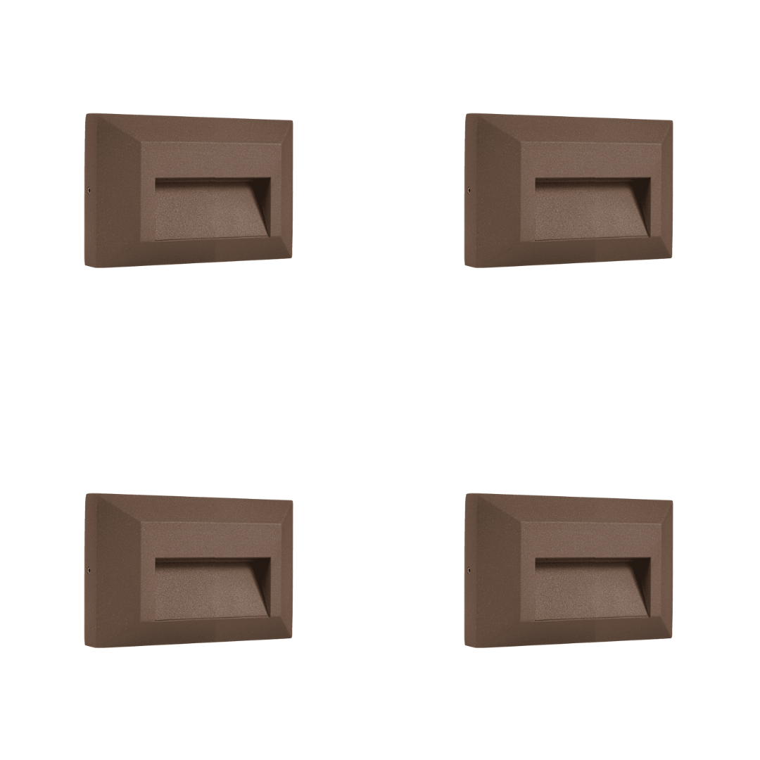 Outdoor Landscape Lighting LED 12V Low Voltage STA03 4x/8x/12x Package 2+2+2W 3CCT 3000K/4000K/5000K 12V Low Voltage Cast Aluminum Rectangular Surface Mount LED Stair Step or Deck Light Brown 4 Pack