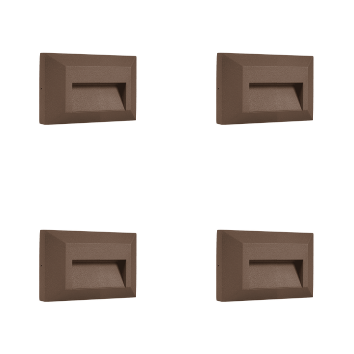 Outdoor Landscape Lighting LED 12V Low Voltage STA03 4x/8x/12x Package 2+2+2W 3CCT 3000K/4000K/5000K 12V Low Voltage Cast Aluminum Rectangular Surface Mount LED Stair Step or Deck Light Brown 4 Pack