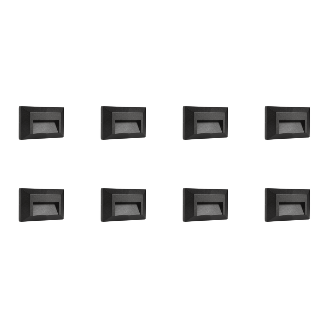 Outdoor Landscape Lighting LED 12V Low Voltage STA03 4x/8x/12x Package 2+2+2W 3CCT 3000K/4000K/5000K 12V Low Voltage Cast Aluminum Rectangular Surface Mount LED Stair Step or Deck Light Black 8 Pack