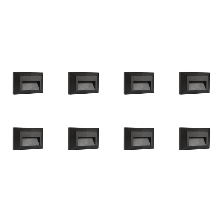 Outdoor Landscape Lighting LED 12V Low Voltage STA03 4x/8x/12x Package 2+2+2W 3CCT 3000K/4000K/5000K 12V Low Voltage Cast Aluminum Rectangular Surface Mount LED Stair Step or Deck Light Black 8 Pack